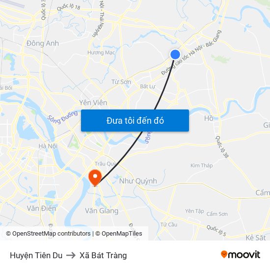 Huyện Tiên Du to Xã Bát Tràng map