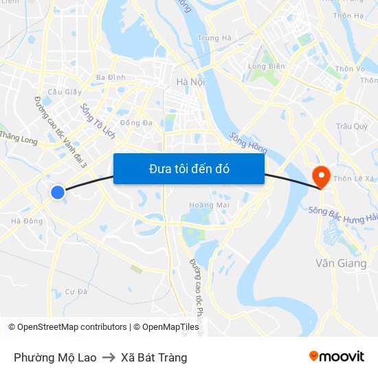 Phường Mộ Lao to Xã Bát Tràng map