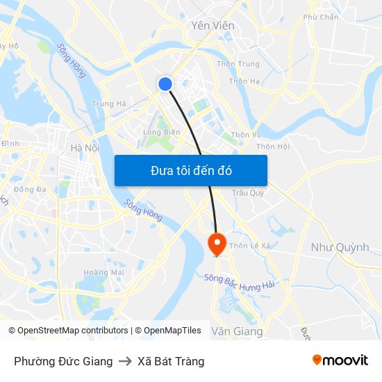 Phường Đức Giang to Xã Bát Tràng map