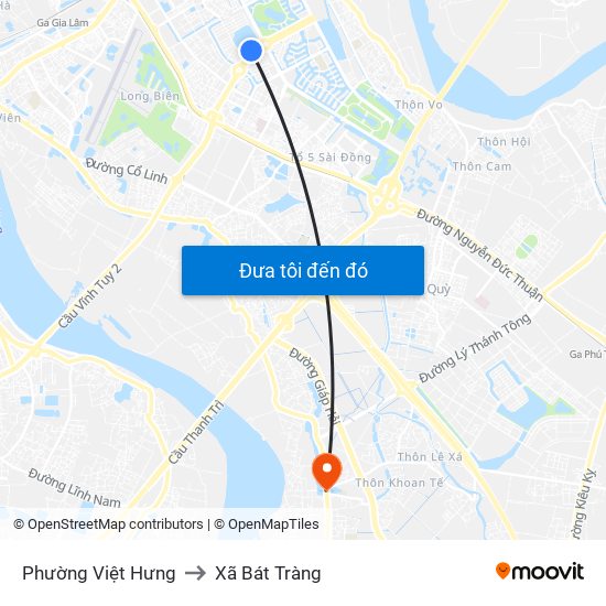 Phường Việt Hưng to Xã Bát Tràng map