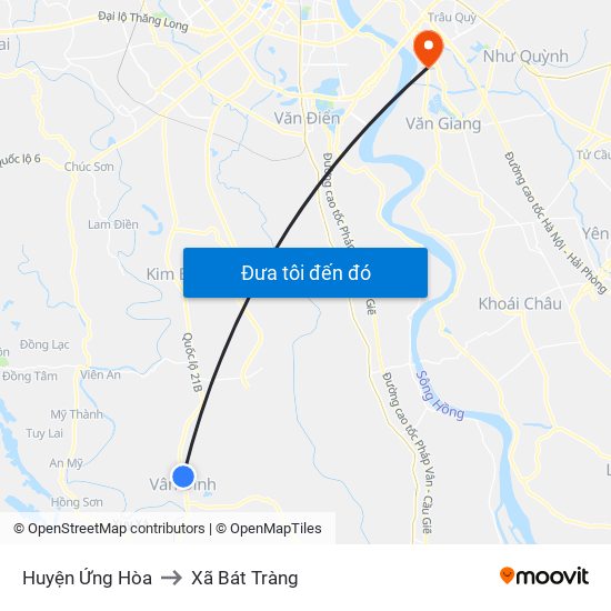 Huyện Ứng Hòa to Xã Bát Tràng map