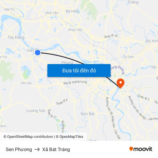 Sen Phương to Xã Bát Tràng map