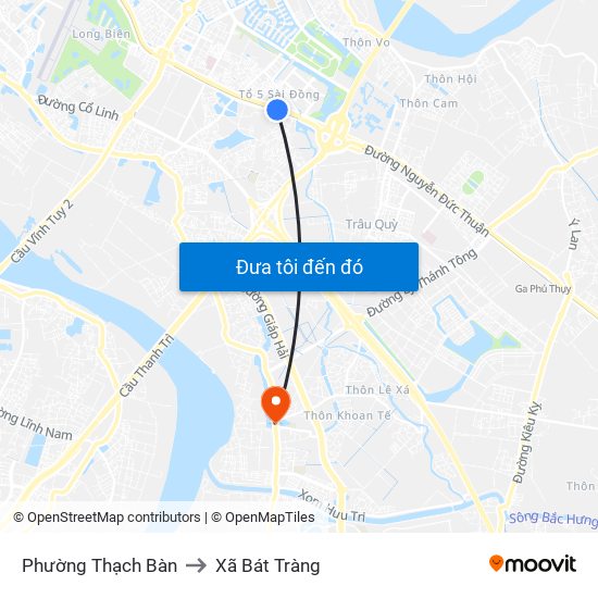 Phường Thạch Bàn to Xã Bát Tràng map