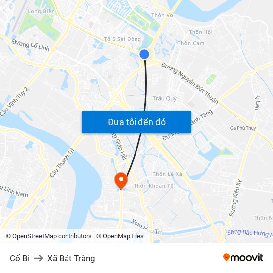 Cổ Bi to Xã Bát Tràng map