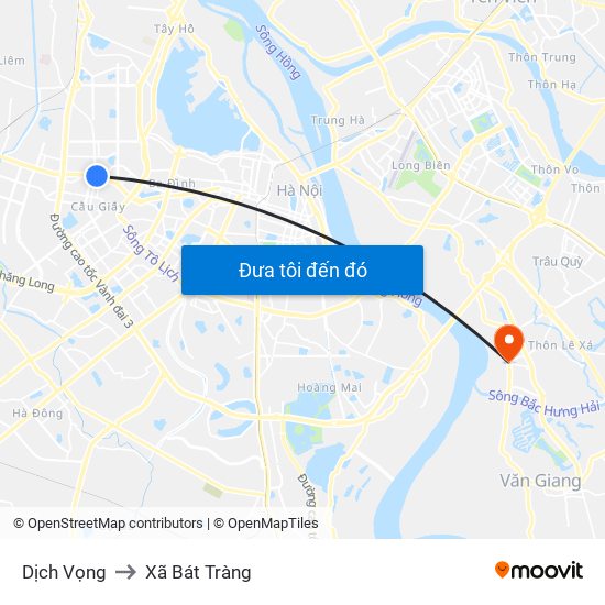 Dịch Vọng to Xã Bát Tràng map