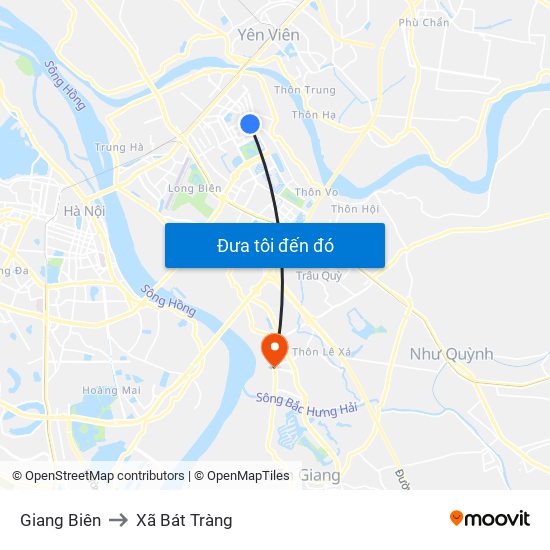 Giang Biên to Xã Bát Tràng map