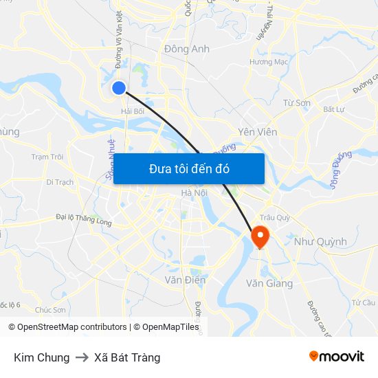 Kim Chung to Xã Bát Tràng map