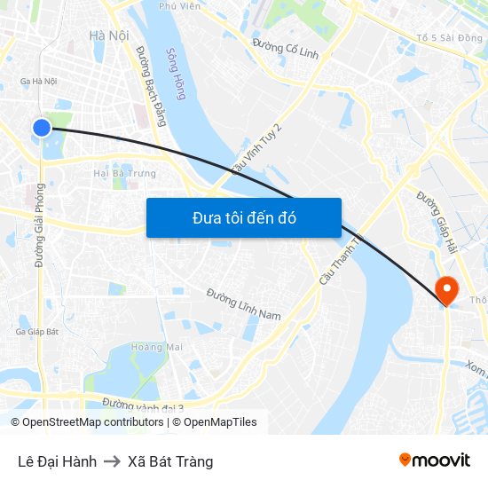 Lê Đại Hành to Xã Bát Tràng map