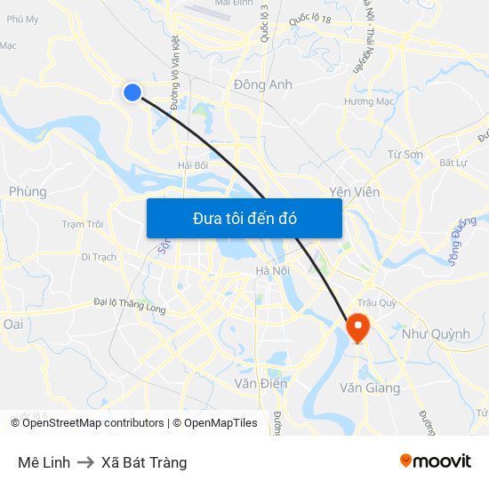 Mê Linh to Xã Bát Tràng map