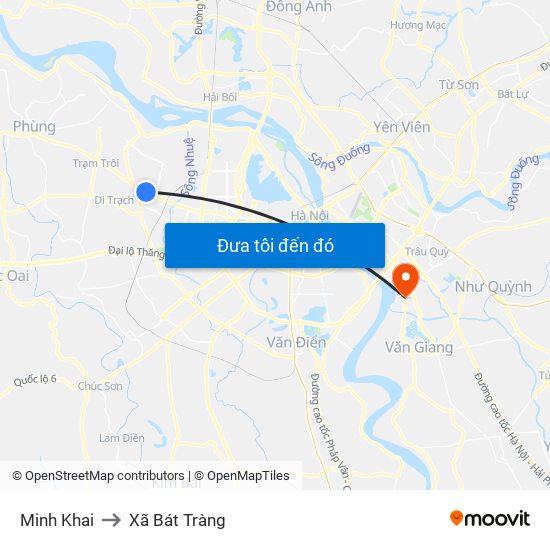 Minh Khai to Xã Bát Tràng map