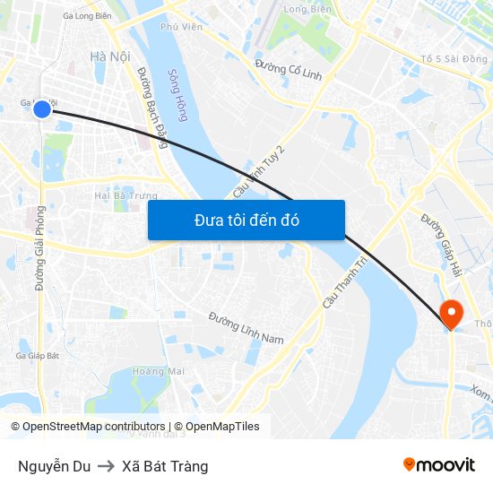 Nguyễn Du to Xã Bát Tràng map