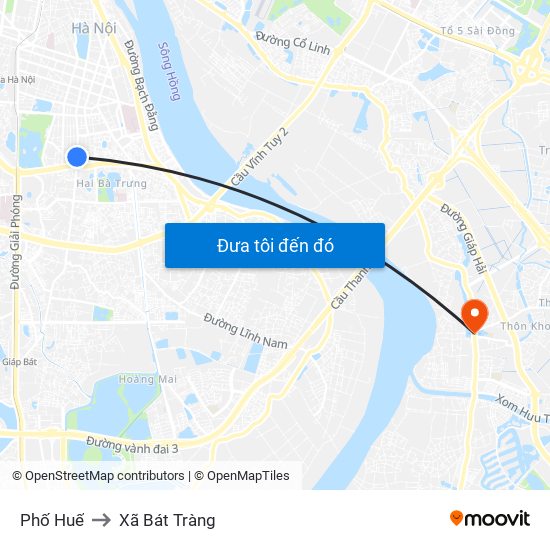 Phố Huế to Xã Bát Tràng map