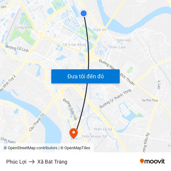 Phúc Lợi to Xã Bát Tràng map