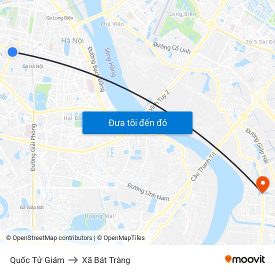 Quốc Tử Giám to Xã Bát Tràng map