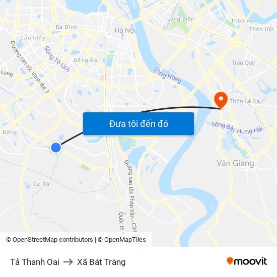Tả Thanh Oai to Xã Bát Tràng map