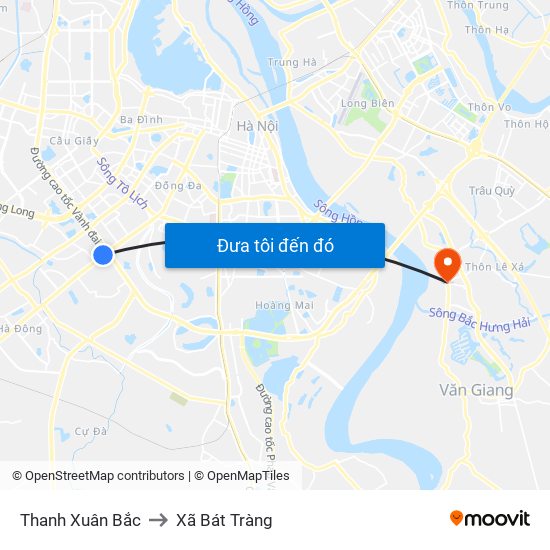 Thanh Xuân Bắc to Xã Bát Tràng map