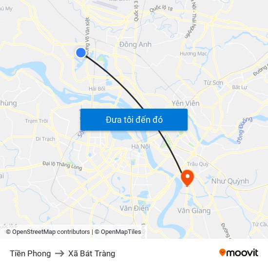 Tiền Phong to Xã Bát Tràng map