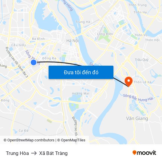 Trung Hòa to Xã Bát Tràng map