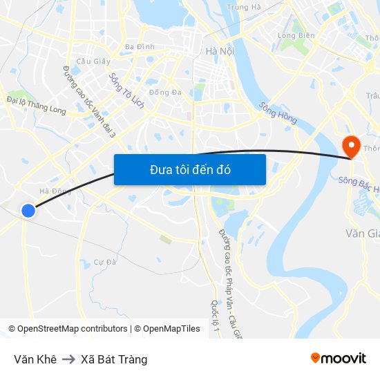 Văn Khê to Xã Bát Tràng map