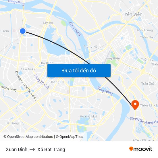 Xuân Đỉnh to Xã Bát Tràng map