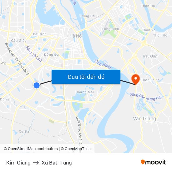 Kim Giang to Xã Bát Tràng map