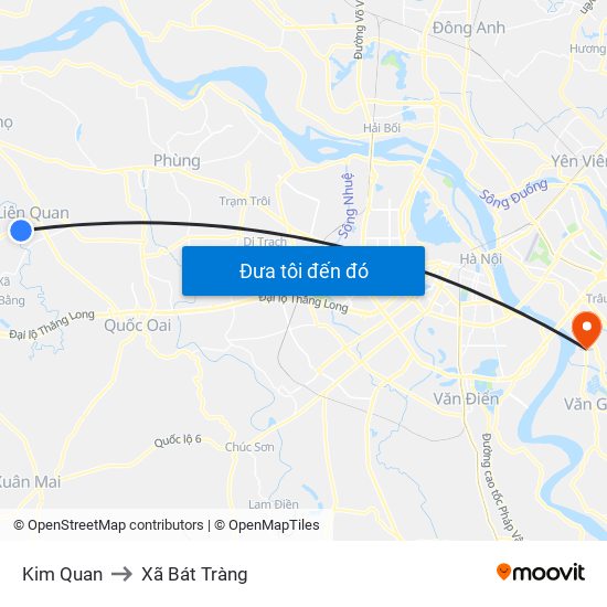 Kim Quan to Xã Bát Tràng map