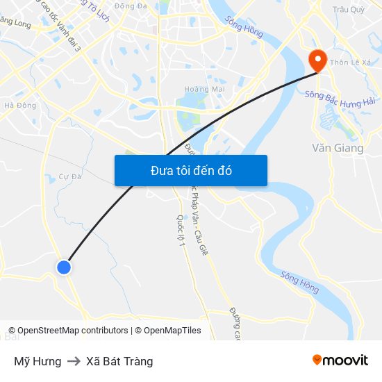 Mỹ Hưng to Xã Bát Tràng map