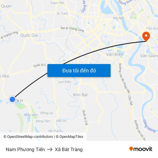 Nam Phương Tiến to Xã Bát Tràng map