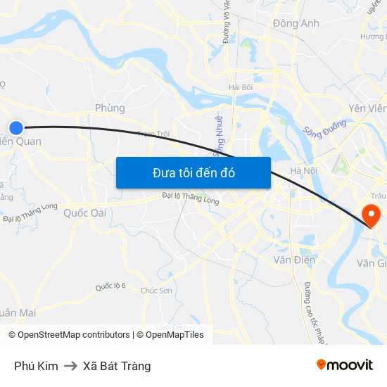 Phú Kim to Xã Bát Tràng map