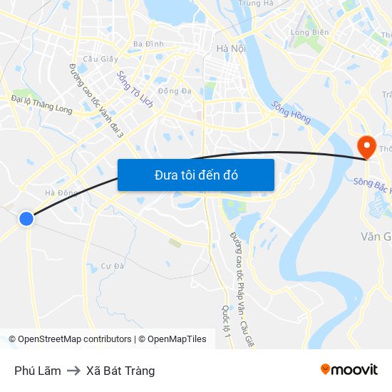 Phú Lãm to Xã Bát Tràng map