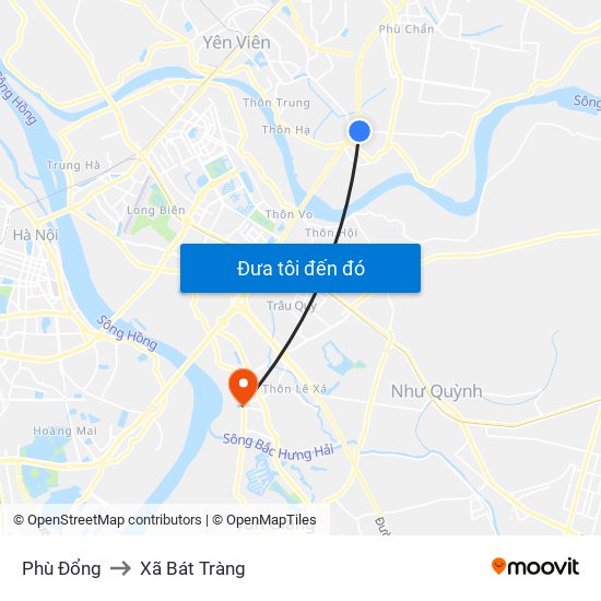 Phù Đổng to Xã Bát Tràng map