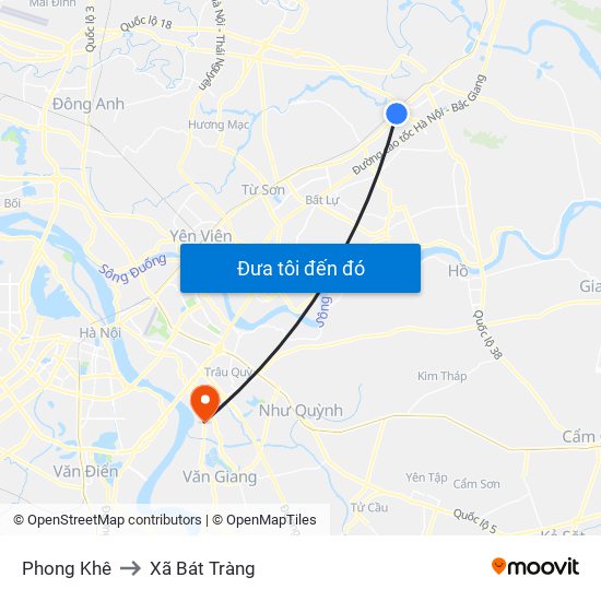 Phong Khê to Xã Bát Tràng map