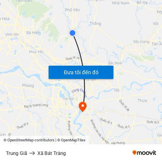 Trung Giã to Xã Bát Tràng map