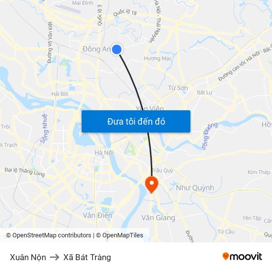 Xuân Nộn to Xã Bát Tràng map