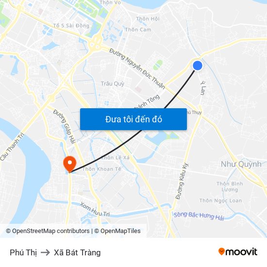 Phú Thị to Xã Bát Tràng map