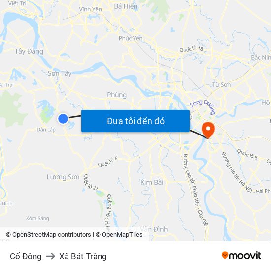 Cổ Đông to Xã Bát Tràng map