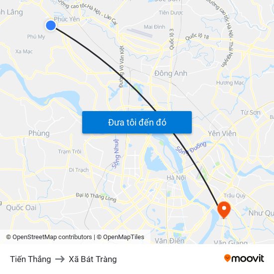 Tiến Thắng to Xã Bát Tràng map