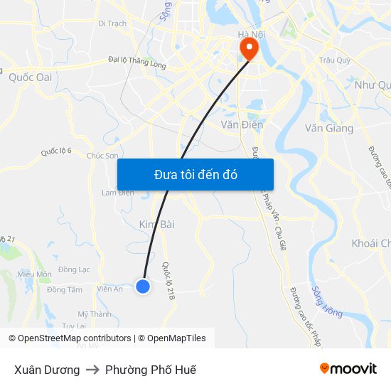 Xuân Dương to Phường Phố Huế map