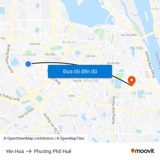 Yên Hoà to Phường Phố Huế map