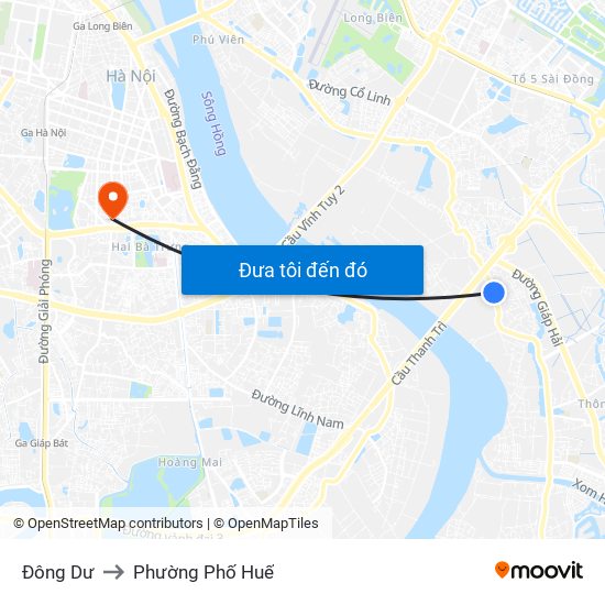 Đông Dư to Phường Phố Huế map