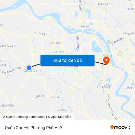 Quốc Oai to Phường Phố Huế map