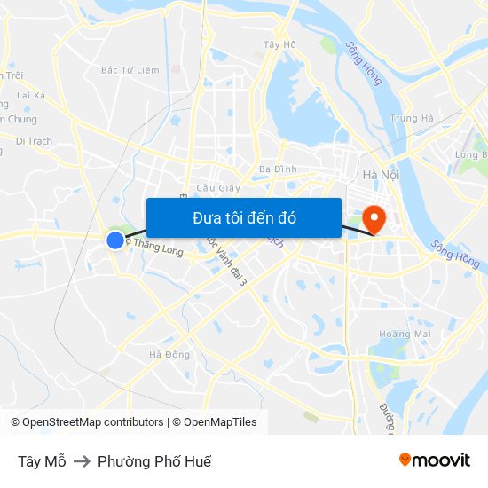 Tây Mỗ to Phường Phố Huế map