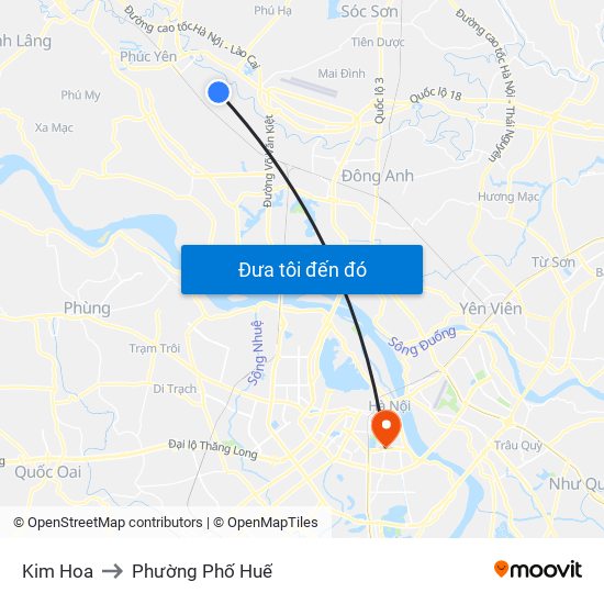 Kim Hoa to Phường Phố Huế map