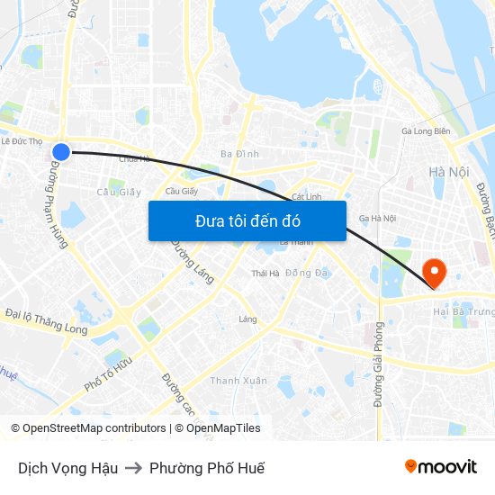 Dịch Vọng Hậu to Phường Phố Huế map