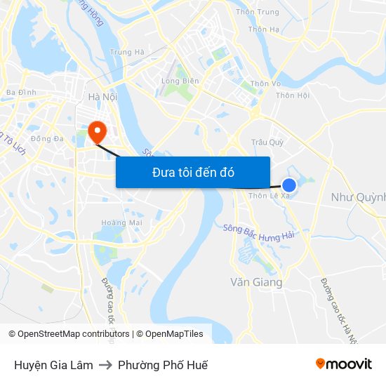 Huyện Gia Lâm to Phường Phố Huế map