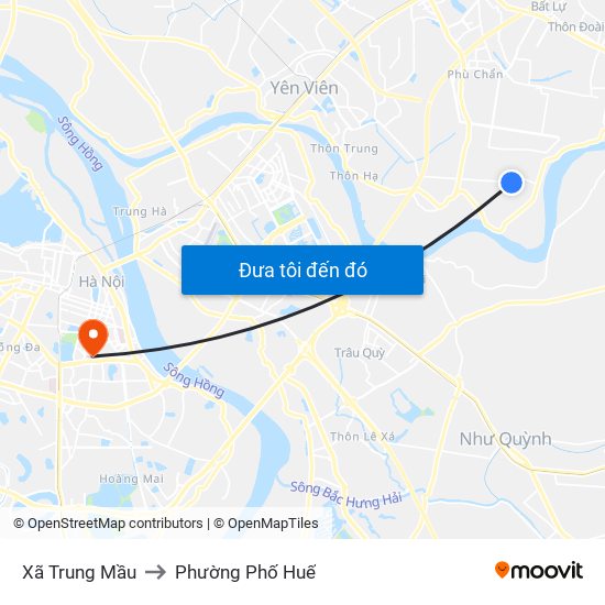 Xã Trung Mầu to Phường Phố Huế map