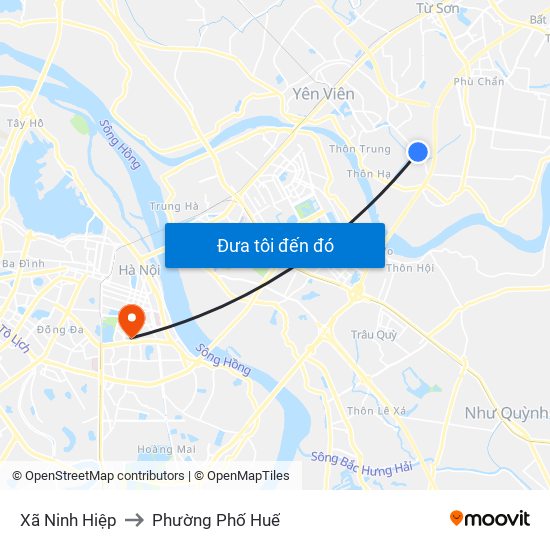 Xã Ninh Hiệp to Phường Phố Huế map
