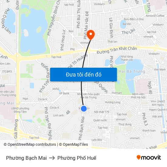 Phường Bạch Mai to Phường Phố Huế map