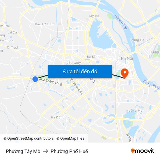 Phường Tây Mỗ to Phường Phố Huế map