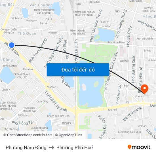Phường Nam Đồng to Phường Phố Huế map
